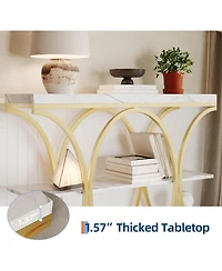 gaomon 39" Narrow Console Table for Entryway, Industrial 3-Tier Sofa Table, Round Metal Base, Storage Shelves