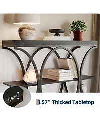 gaomon 39" Narrow Console Table for Entryway, Industrial 3-Tier Sofa Table, Round Metal Base, Storage Shelves