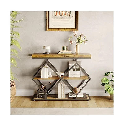 gaomon Farmhouse Industrial Console Table, 3-Tier Narrow Sofa Table, Metal Frame, Open Storage Shelves