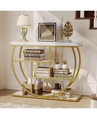 gaomon Modern 39" Console Table, 4-Tier Narrow Entryway with Storage Shelves, Marble Top, Metal Geometric Frame