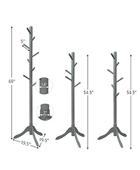 Sugift Adjustable Wooden Tree Coat Rack with Eight Hanging Hooks