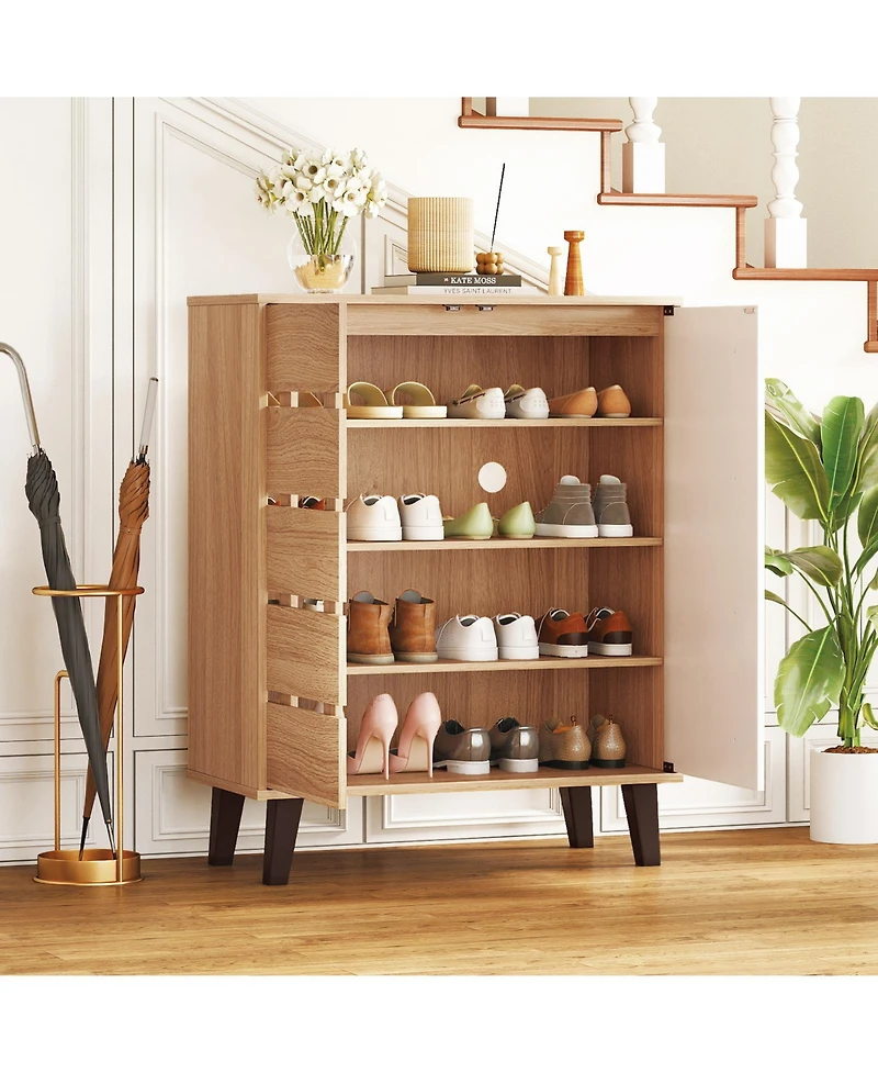 Sugift Farmhouse Shoe Organizer with Louvered Doors and Shelves