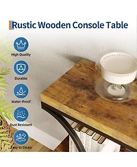 gaomon 39" Narrow Console Table for Entryway, Industrial 3-Tier Sofa Table, Round Metal Base, Storage Shelves