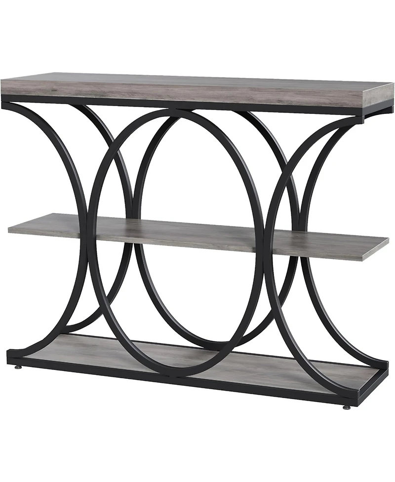 gaomon 39" Narrow Console Table for Entryway, Industrial 3-Tier Sofa Table, Round Metal Base, Storage Shelves