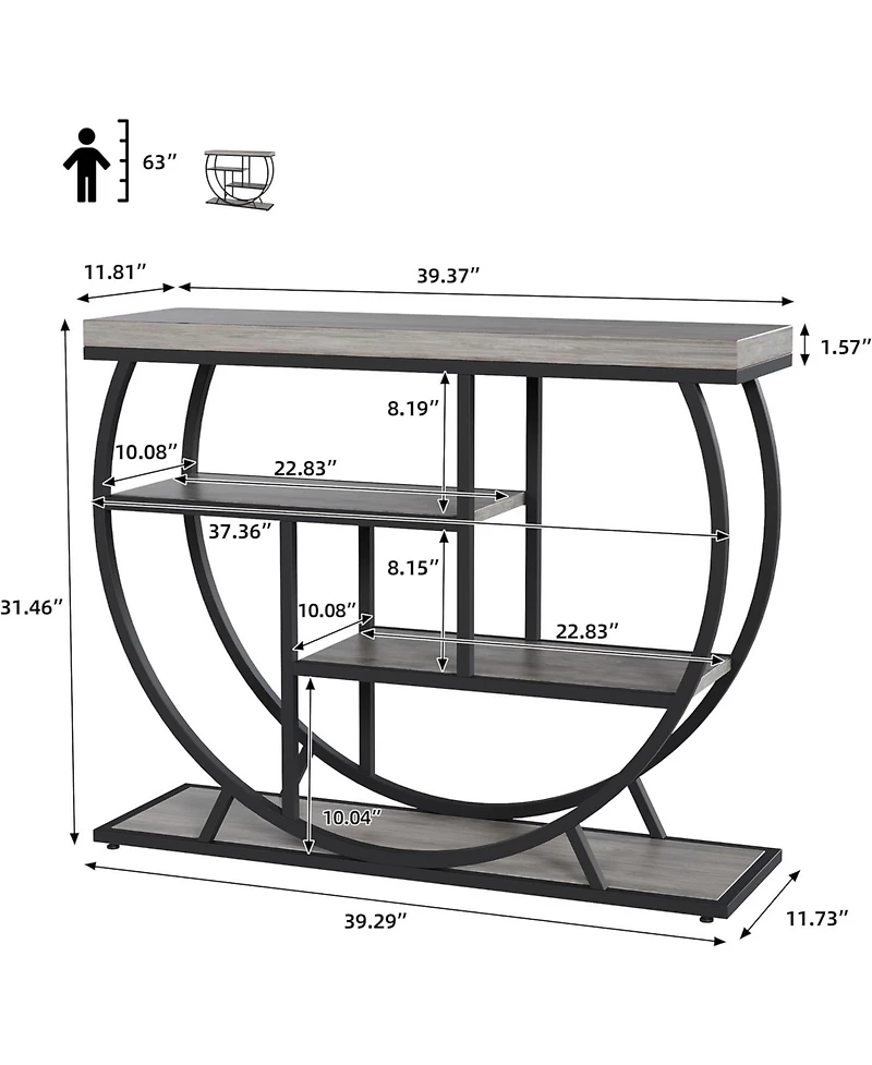 gaomon 39" Farmhouse Entryway Table with Storage, 4-Tier Wooden Console, Metal Geometric Frame, Space-Saving
