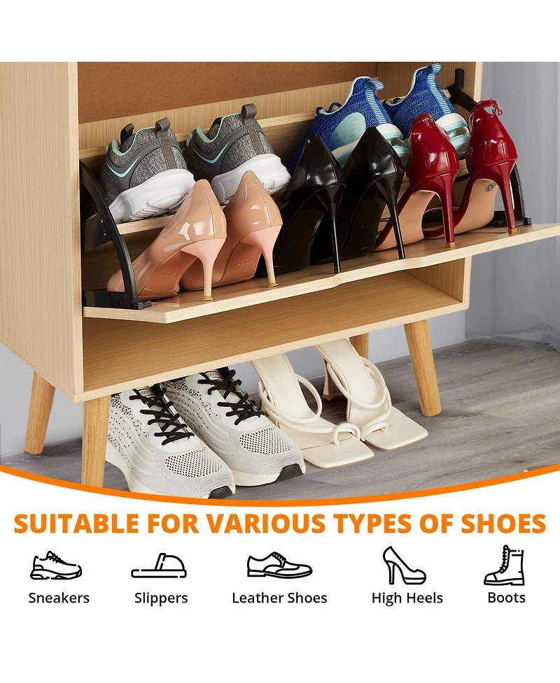 Homfan Shoe Cabinet for Entryway, Rattan Storage Organizer with Flip-Drawer and Anti-Tip Design, Shoe Storage Cabinet