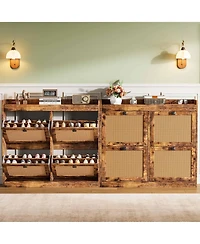 Homfan Rattan Wooden Shoe Cabinet with 4 Flip Drawers and Adjustable Shelves