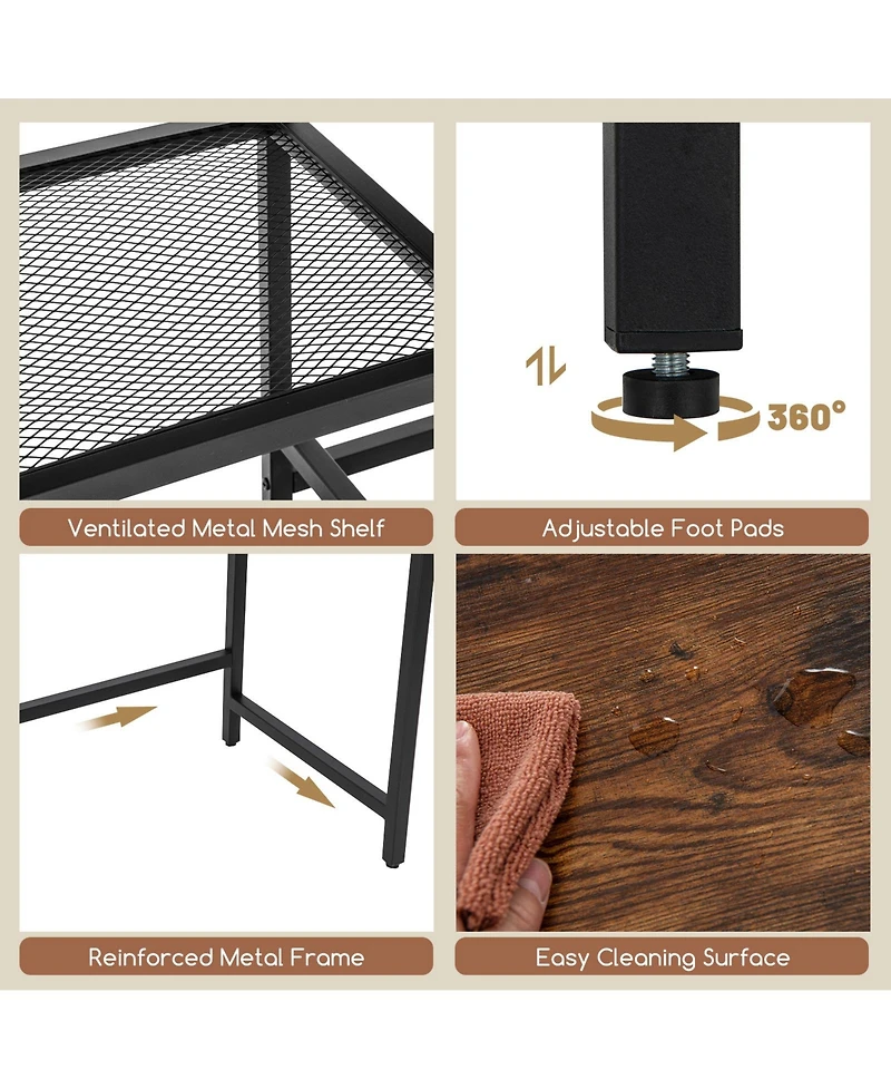 Sugift Two Person Computer Desk with Power Outlet and Printer Stand