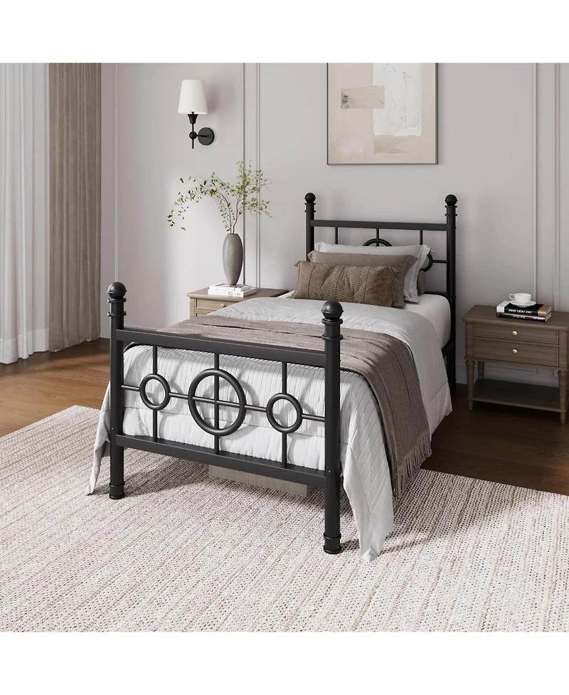 gaomon Metal Bed Frame with Vintage Circular Headboard and Footboard, Heavy-Duty Iron Platform Bed, No Box Spring Needed, Noise-Free Design