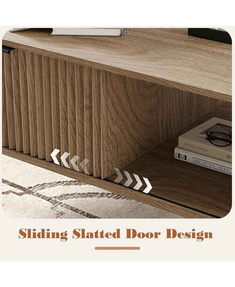 gaomon 41.34" Rectangular Coffee Table, 2-Tier Farmhouse Center Table with Sliding Door, Storage for Living Room, Bedroom