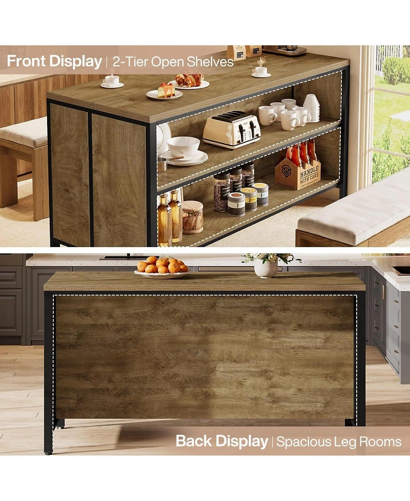 Tribesigns 62.99" Kitchen Island with Storage and Seating - Farmhouse Stationary Island Table, Large Countertop and Sturdy Metal Frame