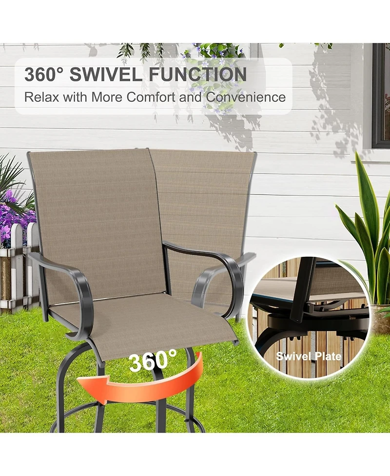 gaomon 4 Pcs Outdoor Swivel Bar Stools Set, All Weather High Back and Armrest Patio Chairs for Deck