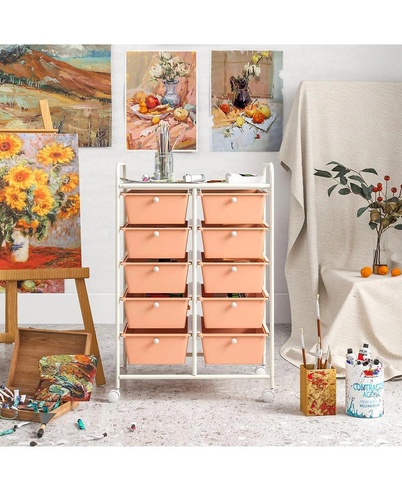 Sugift Ten Drawer Rolling Storage Cart Organizer for Home and Office