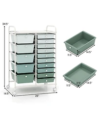 Sugift Fifteen Drawer Utility Rolling Storage Cart for Multi Use