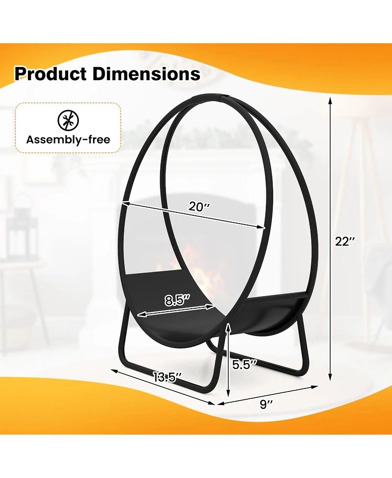 Sugift Firewood Log Hoop 20 Inch Round Heavy-duty Metal Curved Log Rack with Stand