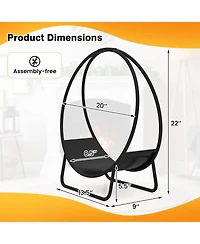 Sugift Firewood Log Hoop 20 Inch Round Heavy-duty Metal Curved Log Rack with Stand