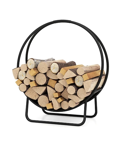 Sugift Firewood Log Hoop 20 Inch Round Heavy-duty Metal Curved Log Rack with Stand