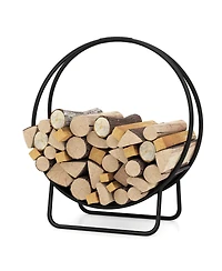 Sugift Firewood Log Hoop 20 Inch Round Heavy-duty Metal Curved Log Rack with Stand