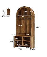 Tribesigns 70.87“ H Hall Tree with Bench and Shoe Storage, Arched Coat Rack with 4 Hooks and 4 Cubbies, Entryway Bench