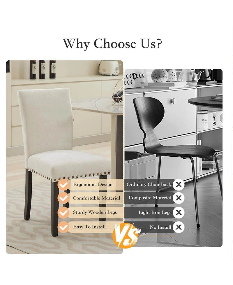 gaomon Set of 2 Upholstered Parsons Dining Chairs with Nailhead Trim and Solid Wood Legs