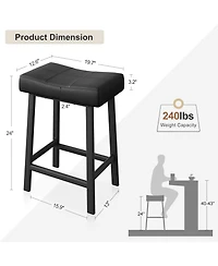 gaomon Set of 2 Ergonomic 24" Counter Height Bar Stools with Curved Pu Leather Seat, Metal Frame and Footrest, Supports 240 lbs