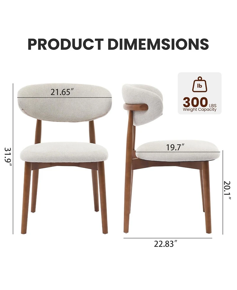 gaomon Mid-Century Modern Wooden Dining Chairs Set with Fabric Upholstery and Ergonomic Design