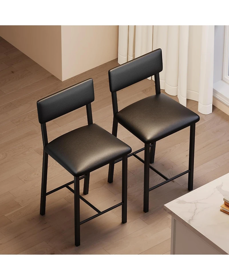 gaomon Set of 2 Bar Stools, 25" Counter Height, Pu Leather with Backrest and Footrest for Dining Room, Multi-Color