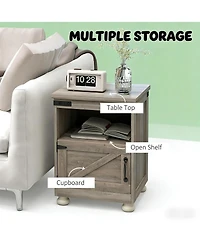 Rainsken Small Bedside Cabinet, Farmhouse Storage Nightstand with Open Shelf and Cupboard for Living Room, Bedroom,