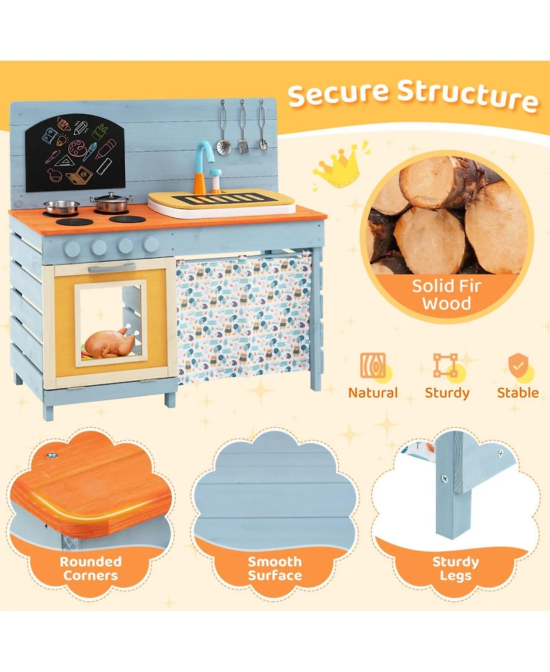 Mecale Wooden Toy Kitchen Playset with Removable Faucet & Cooking Accessories for Kids