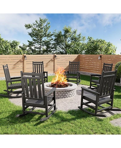 gaomon Poly Lumber Rocking Chair Outdoor Set of 6 - Hdpe High Back Porch Rocker Chairs for Adults - All Weather Resistant Furniture for Patio