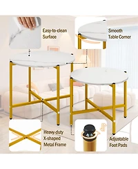 Sugift Round Coffee Table Set of Two with Metal Frame