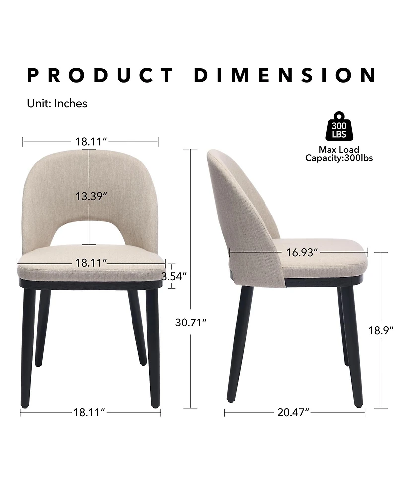 gaomon Set of 2 Modern Fabric Upholstered Dining Chairs with Curved Back and Solid Wood Legs