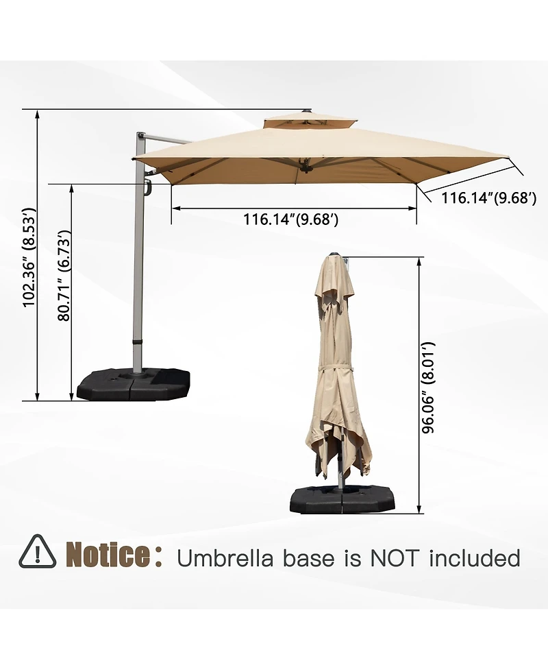 Mondawe 10 ft. Square Cantilever Umbrella with Center Pole (Base Not Included)