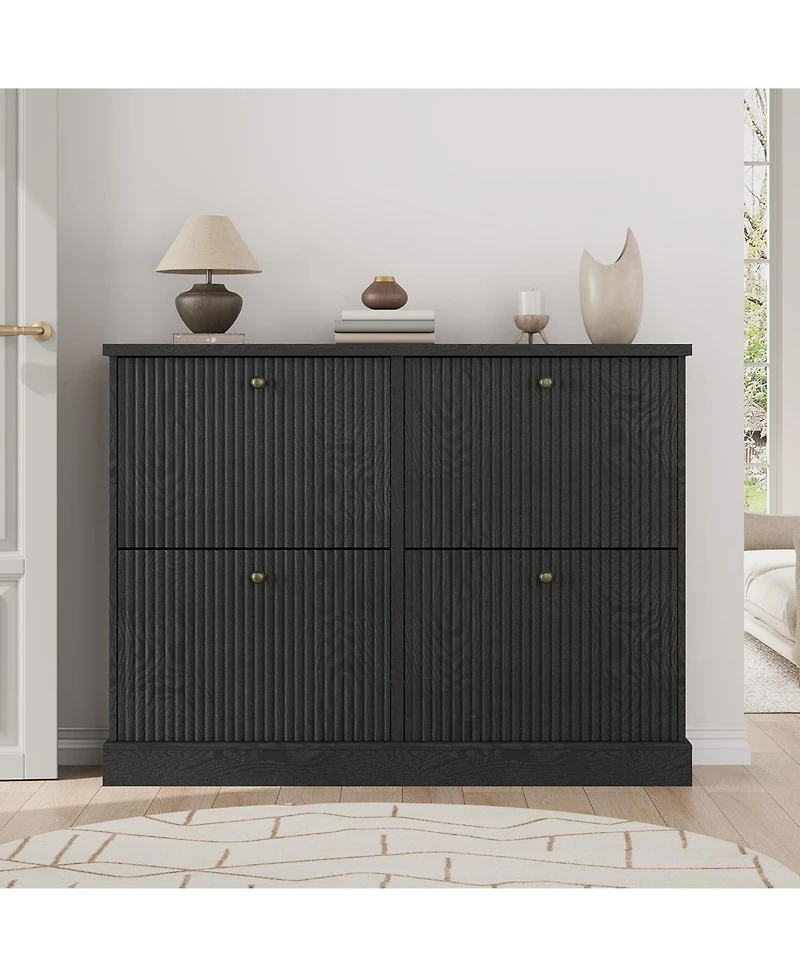 gaomon Fluted Shoe Cabinet with 4 Flip Drawers and Adjustable Removable Shelves, Freestanding Slim Organizer
