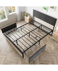 gaomon Platform Bed Frame Upholstered Headboard with 2 Large Drawers Metal Slats No Noise No Box Spring Easy Assembly