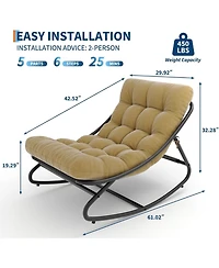 gaomon Oversized Papasan Rocking Chair, E-Coated Iron Egg Recliner, Cushion, 450 lbs Capacity, Indoor/Outdoor Lounge