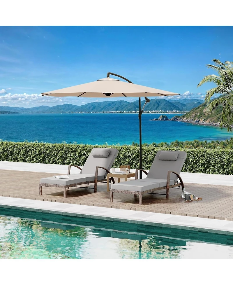 gaomon Set of 2 Outdoor Wicker Chaise Lounge Chairs with Cushions, Wheels, 5-Position Adjustable, Patio Poolside or Beach Use