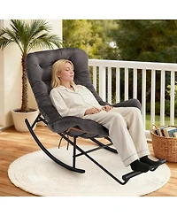 gaomon Papasan Rocking Chair with Removable Polyester Cushion, Extendable Footrest, Rattan Rocker for Living Room and Porch