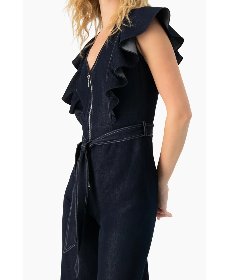 Ivonne Women's V-Neck Denim Like Wide-Leg Jumpsuit