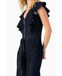 Ivonne Women's V-Neck Denim Like Wide-Leg Jumpsuit