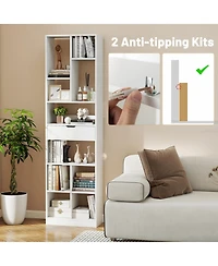 Sugift 7-tier Bookshelf with Drawer 180cm Floor Standing Display Rack Storage Shelf