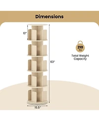 Sugift 5-Tier Rotating Bookshelf 360 Display Rack with Dividers and Anti-falling Baffles