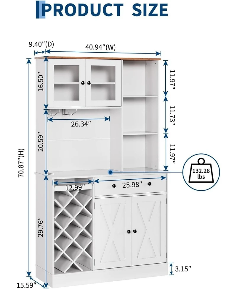 gaomon Coffee Bar Cabinet with Power Outlet & Exquisite Barn Doors, Sideboard Buffet Cabinet with Wine Bottle Rack, Storage Cabinet for Kitchen