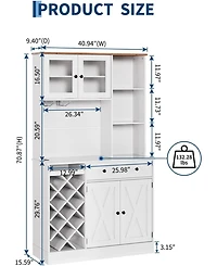 gaomon Coffee Bar Cabinet with Power Outlet & Exquisite Barn Doors, Sideboard Buffet Cabinet with Wine Bottle Rack, Storage Cabinet for Kitchen