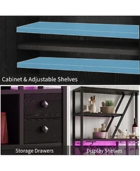 gaomon Wine Bar Cabinet with Led Lights and Power Outlets – Tall Coffee Bar Station with Wine Rack, Kitchen Microwave Stand and Bakers Rack