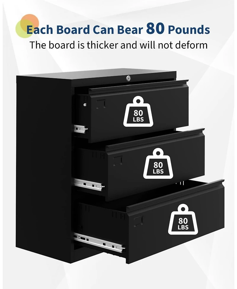 gaomon 3 Drawer Lateral File Cabinet with Lock, Heavy Duty Steel Office Storage for Letter/Legal/A4 Documents, Easy Assembly Space-Saving Design