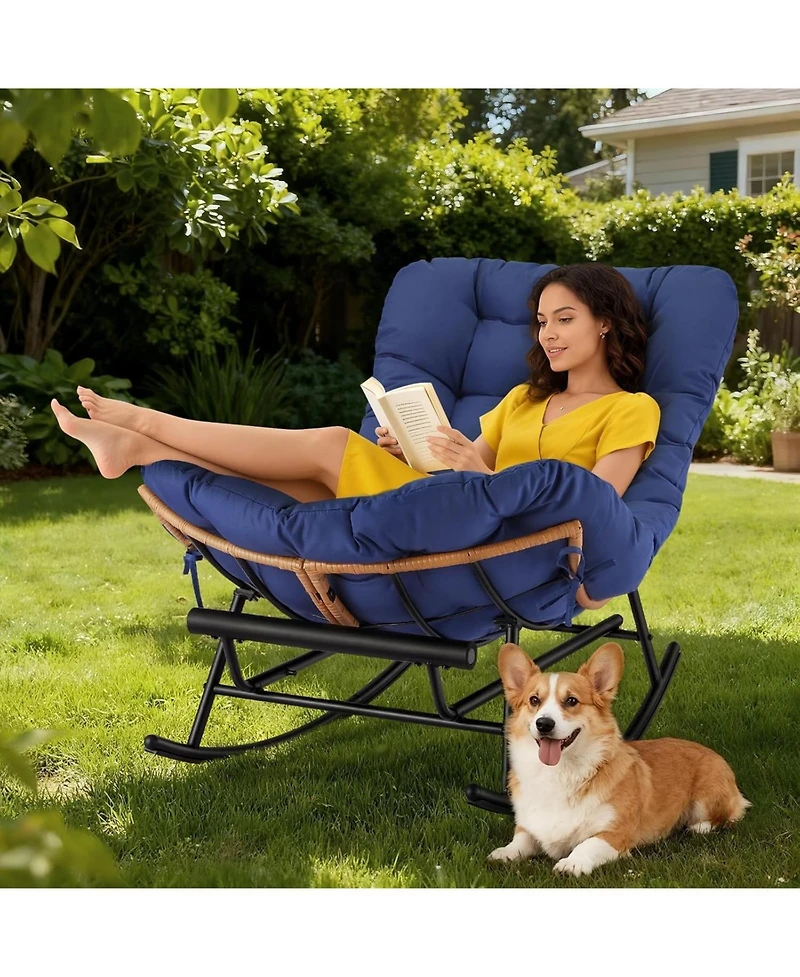 gaomon Papasan Rocking Chair with Removable Polyester Cushion, Extendable Footrest, Rattan Rocker