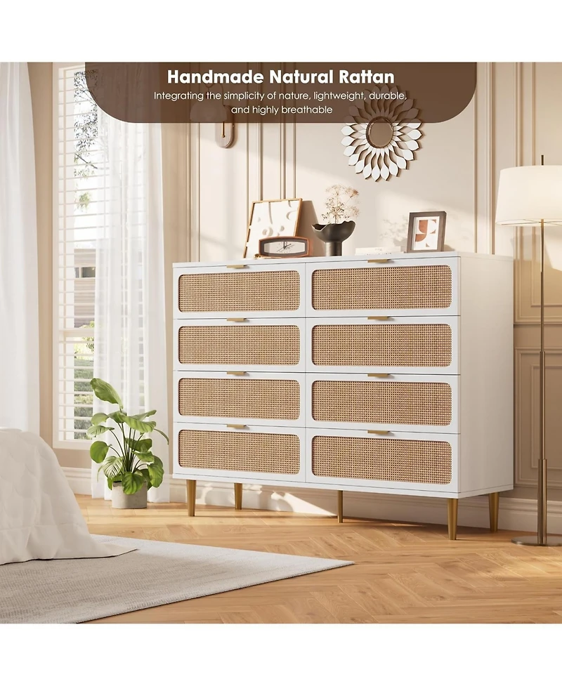 gaomon Rattan 8-Drawer Dresser, Tall Modern Closet with Deep Storage for Bedroom