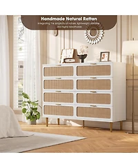 gaomon Rattan 8-Drawer Dresser, Tall Modern Closet with Deep Storage for Bedroom