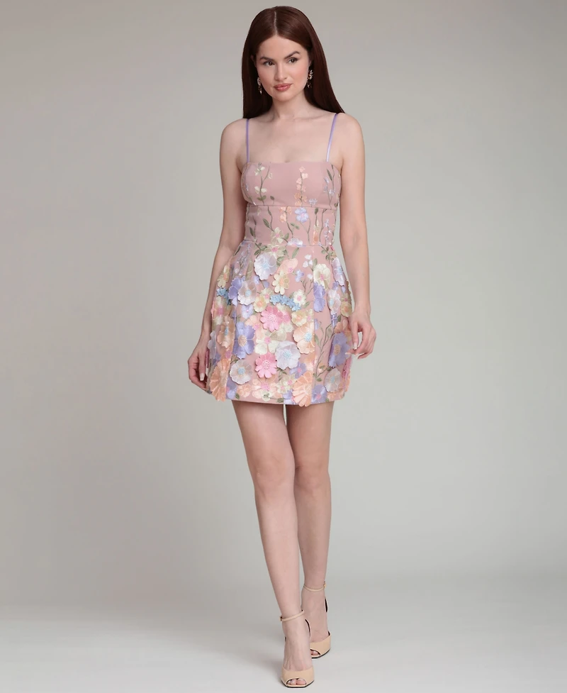 Avec Les Filles Women's Floral Applique Embroidered Mini Dress